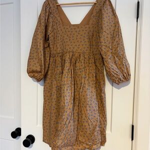 Just Female brown Patterned Dress with Blue Accents